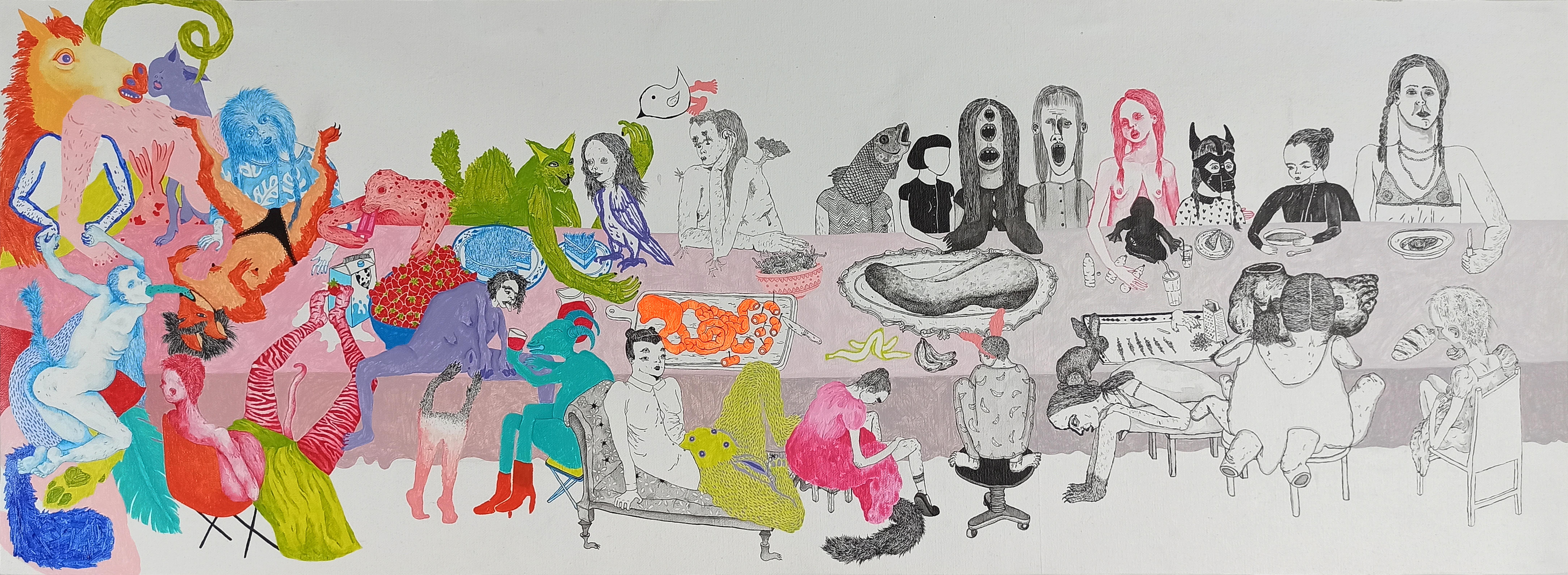 acrylic paint and ink on canvas, 36,5 x 99cm