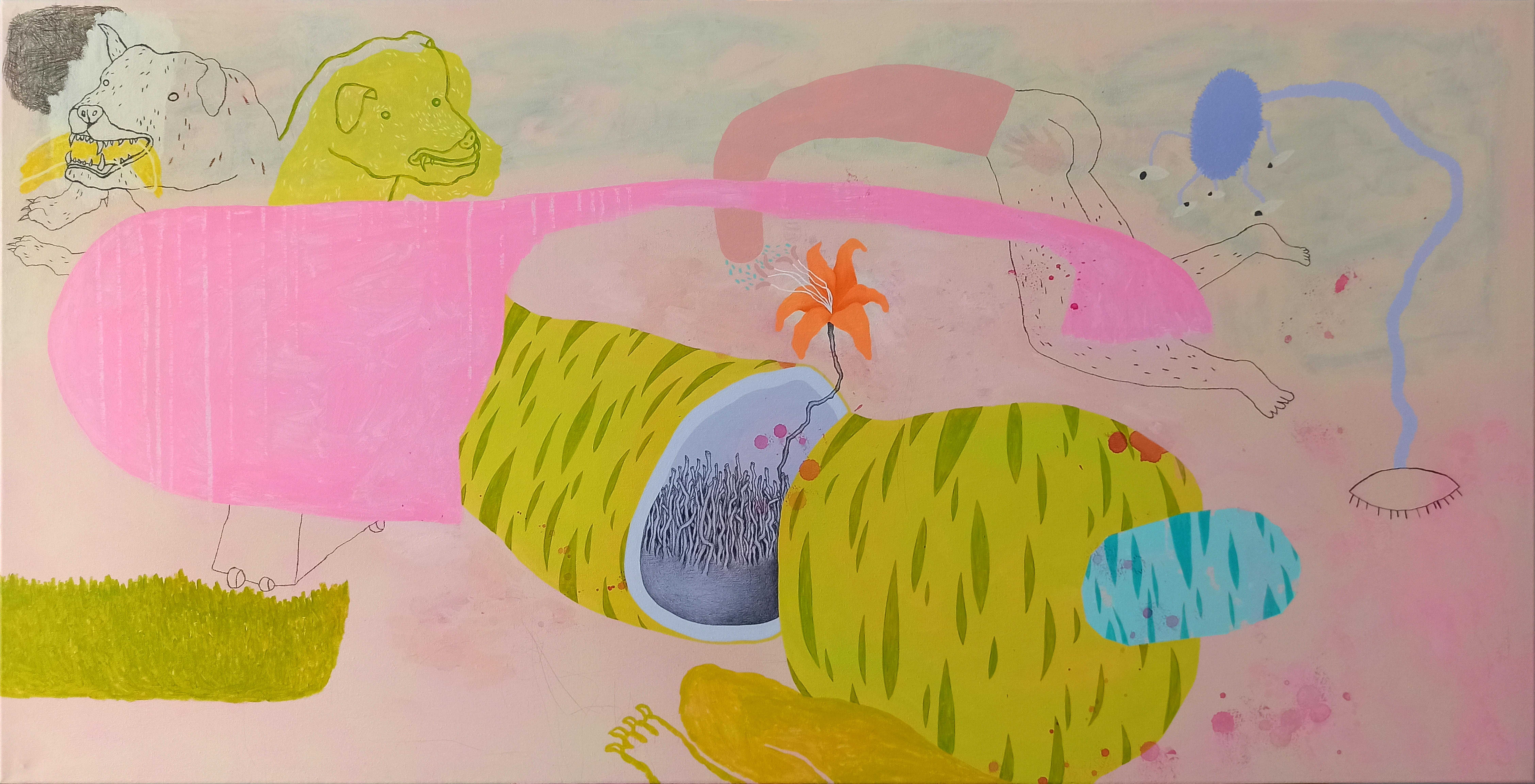 mixed media on canvas, 70 x 140cm, 2020